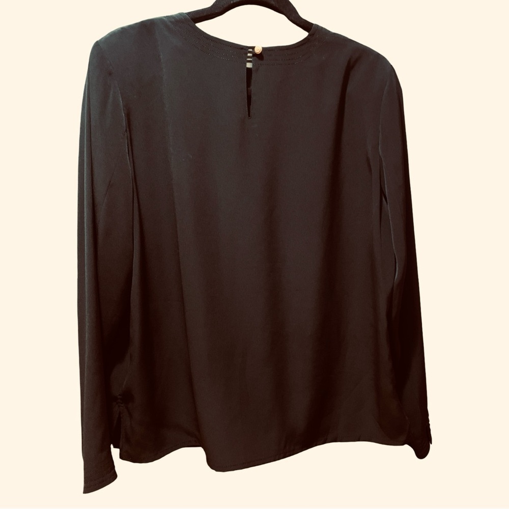 Vtg Burberry London Womens Silk Blend Blouse Sz 44 Black Burberry Gold Buttons - Picture 2 of 6